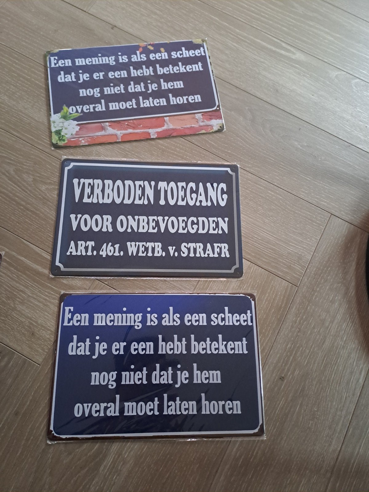 Grappige metalen borden 20 bij 30 cm, Ophalen of Verzenden