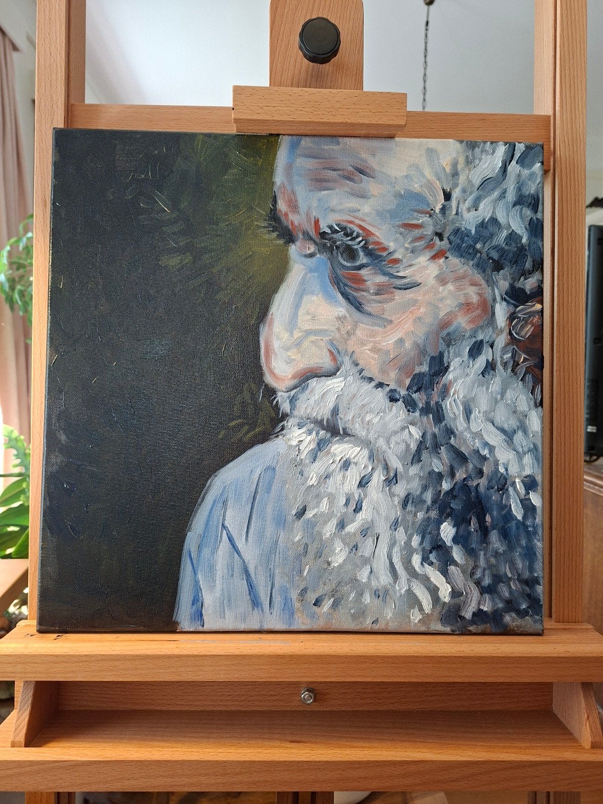 Schilderij olieverf: oude man met baard, Ophalen of Verzenden