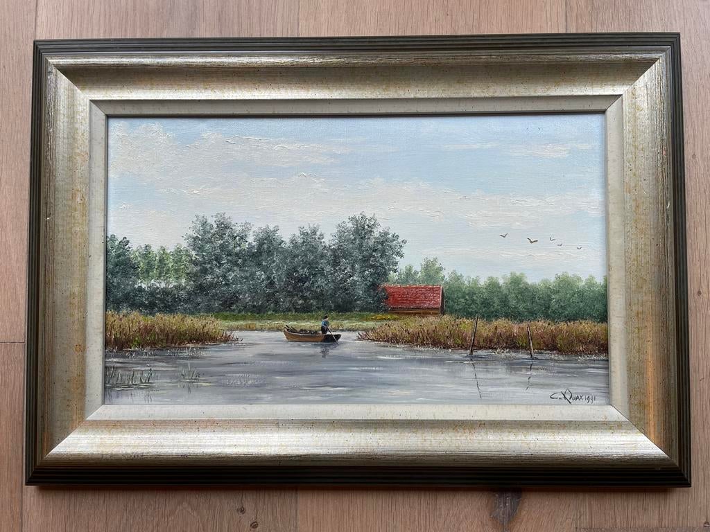 Olieverf op doek van Cor Quax - Hollands landschap, Antiek en Kunst, Ophalen of Verzenden