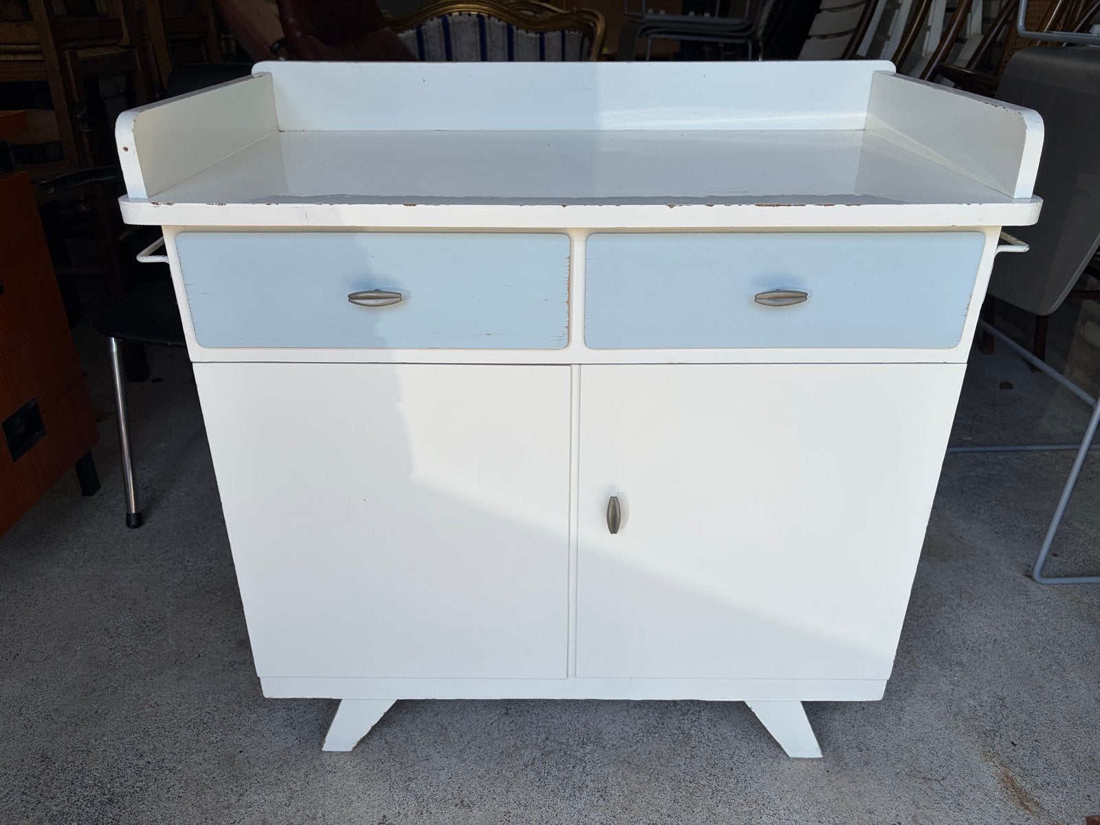 Vintage Commode Dressoir Jaren '60 - Wit/Blauw, Ophalen, 50 tot 70 cm, Zo goed als nieuw, 75 tot 100 cm