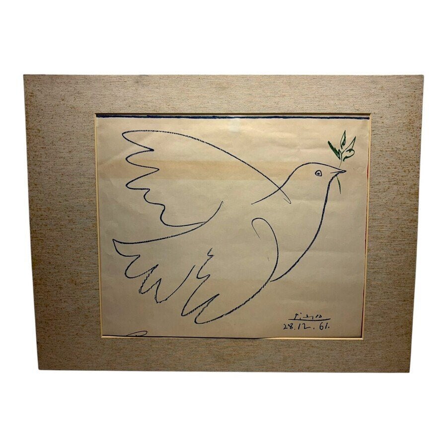 Picasso (1881-1973), lithografie poster met vredesduif, Antiek en Kunst, Gesigneerd, Ophalen of Verzenden
