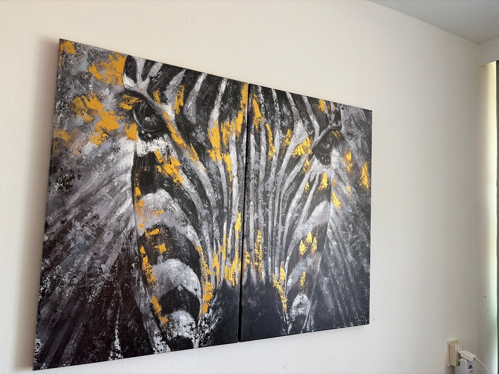 Modern schilderij zebra 120x90 cm (2 stuks), Ophalen, Acrylverf, Dieren, Op houten frame