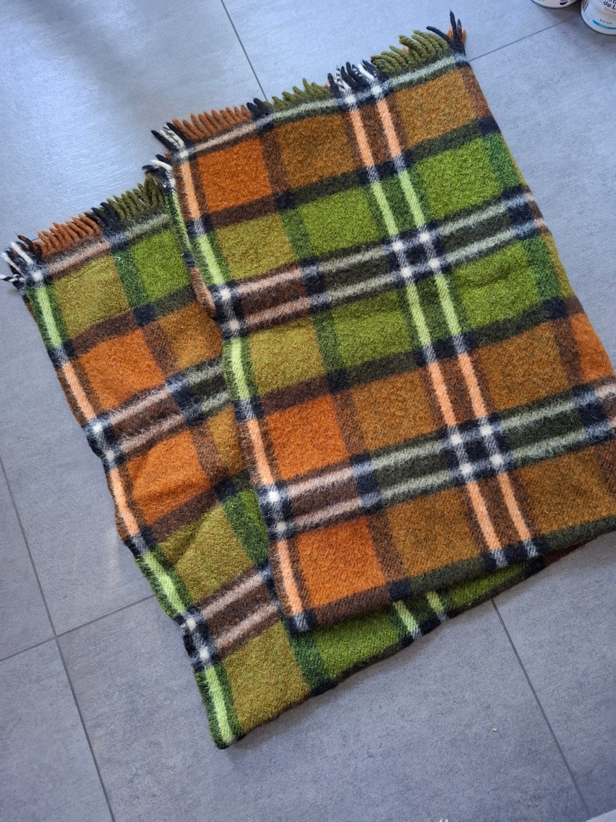 Vintage Woolly wollen deken - Schotse ruit 160x130cm, Wol, Met franjes/kwastjes, Ophalen of Verzenden, Zo goed als nieuw