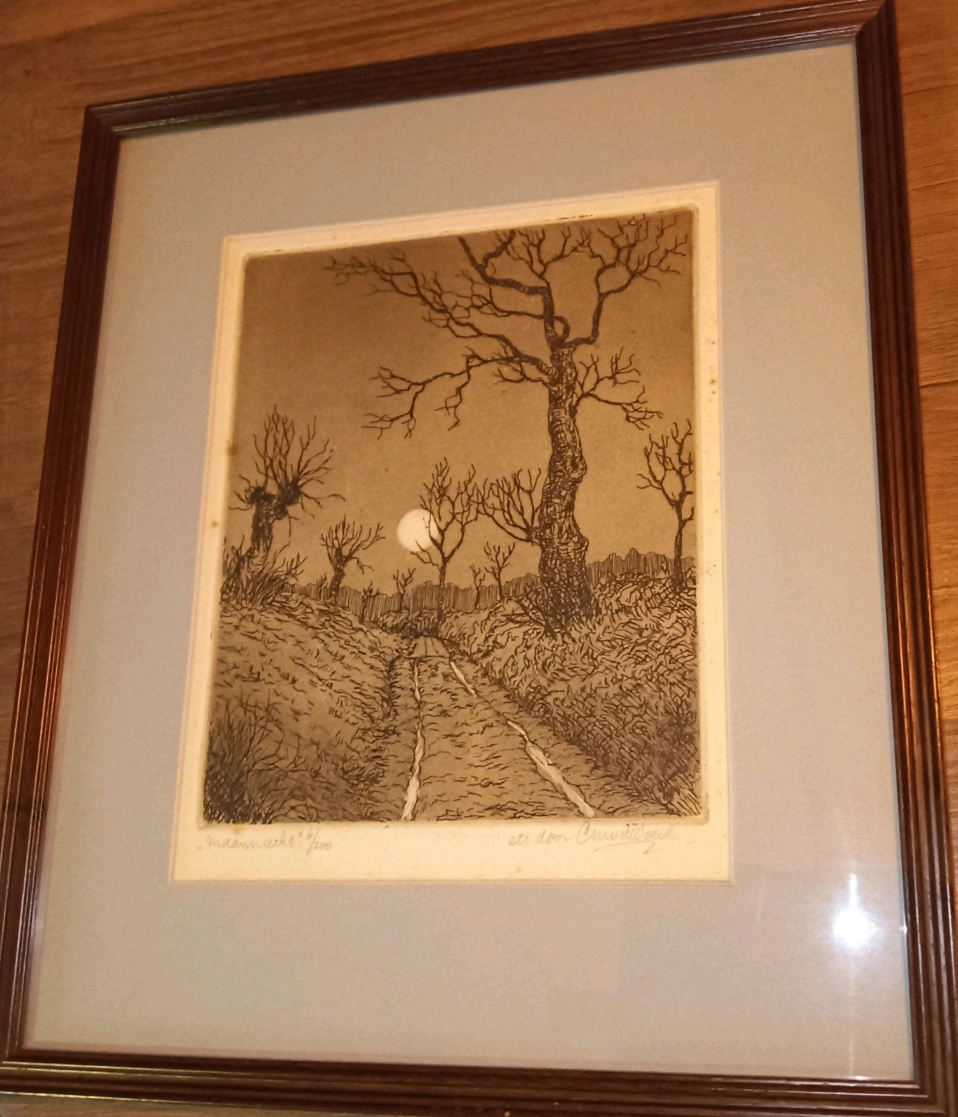 Maannacht - Cornelis van der Woerd - Ets 6/200, Antiek en Kunst, Ets, Ophalen of Verzenden, Landschap, Genummerd