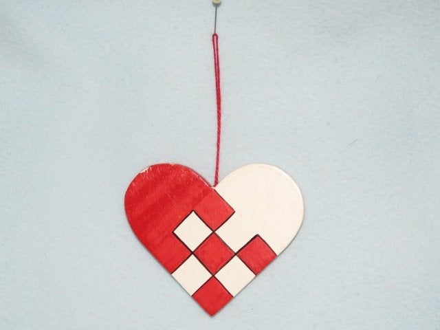 Vintage Zweedse handgemaakte kerstboomhanger gevlochten hart, Diversen, Kerst, Ophalen of Verzenden, Zo goed als nieuw
