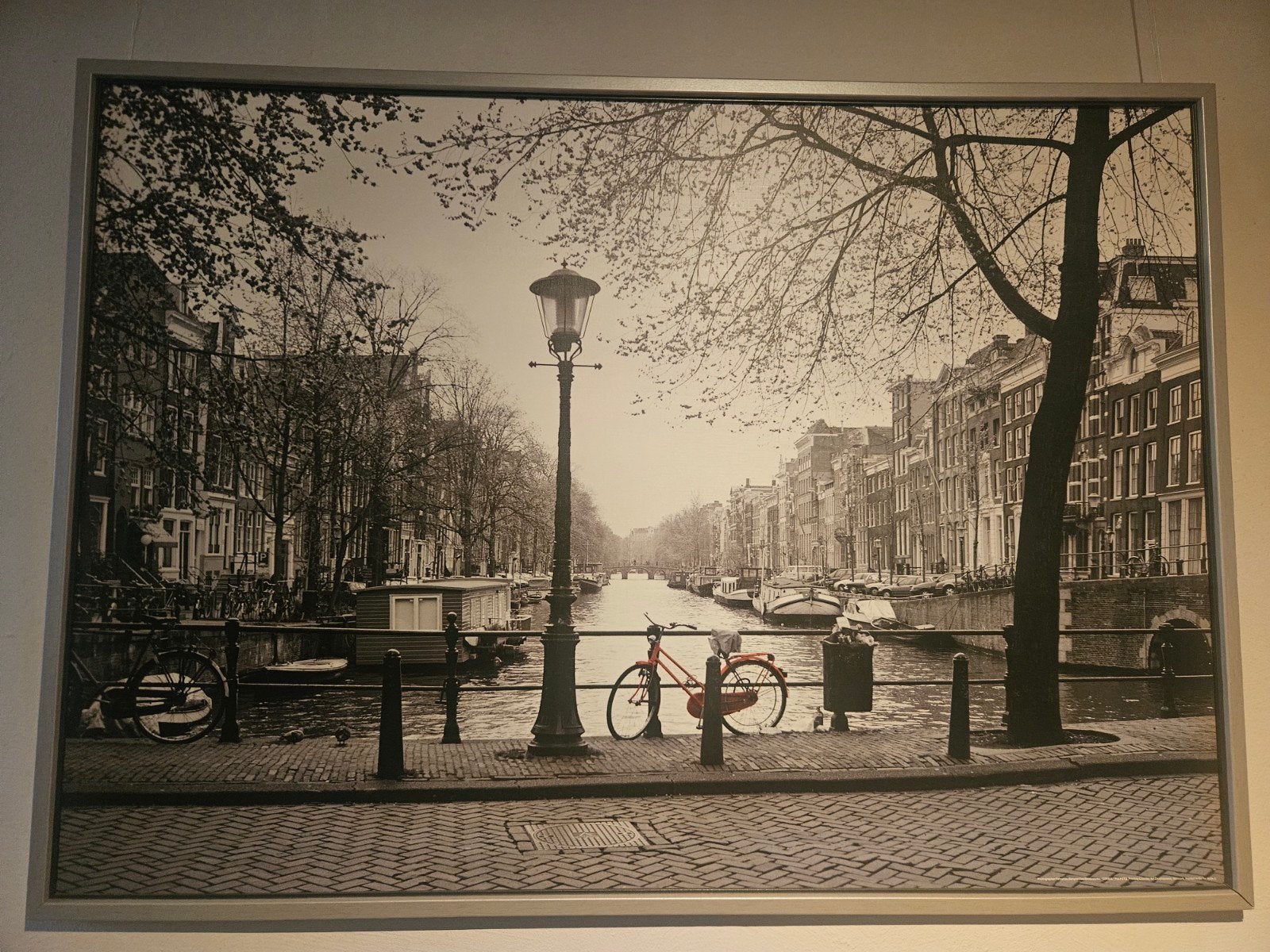Amsterdam Gracht Zwart-Wit Foto met Rode Fiets van IKEA, Ophalen, Gebruikt, 125 cm of meer, Foto of Poster