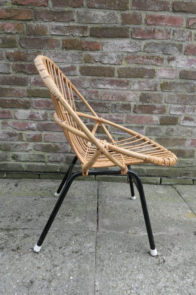 Retro Rohé Noordwolde rotan stoel fauteuil, Huis en Inrichting, Fauteuils, Ophalen, Minder dan 75 cm, Zo goed als nieuw, Metaal