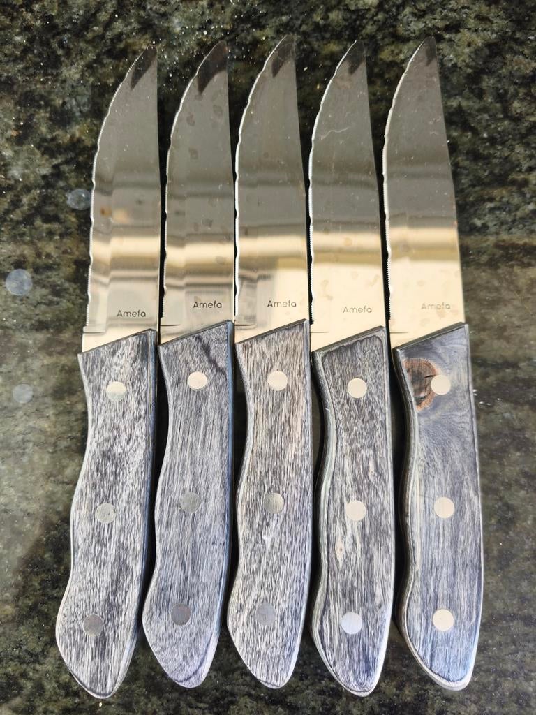 Amefa bbq steakmessen houtlook 25cm, Ophalen of Verzenden, Nieuw, Rvs of Chroom