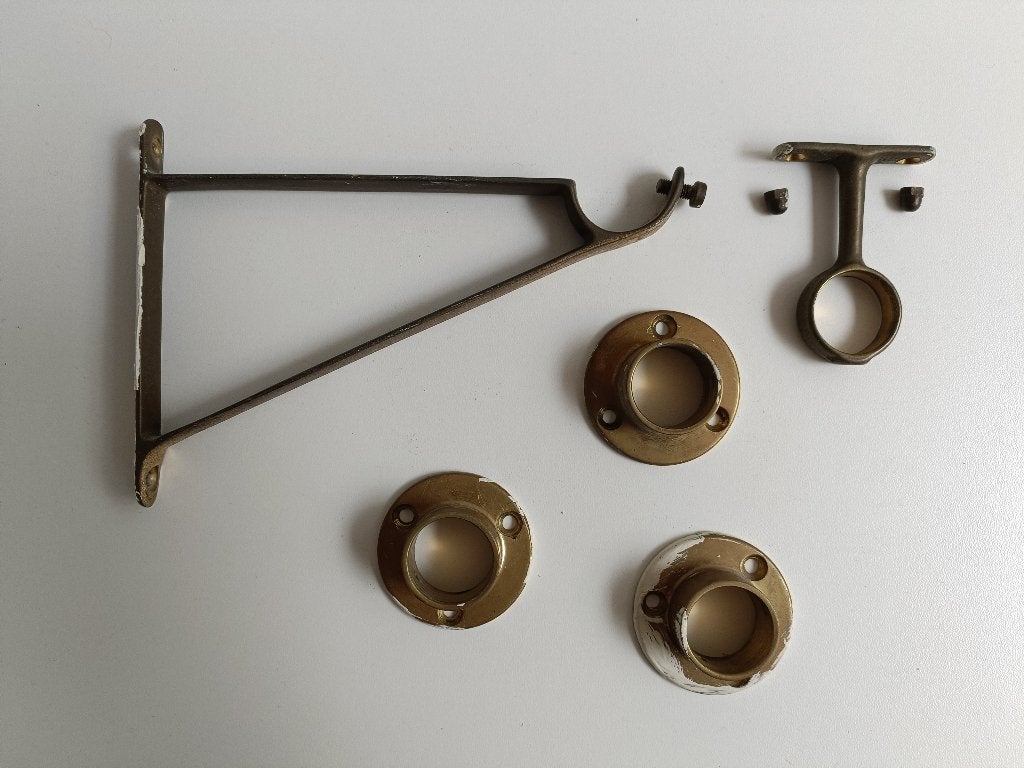 Gordijn / Garderobe roede + steun / rozet brons, Ophalen of Verzenden, Gebruikt, Gordijn