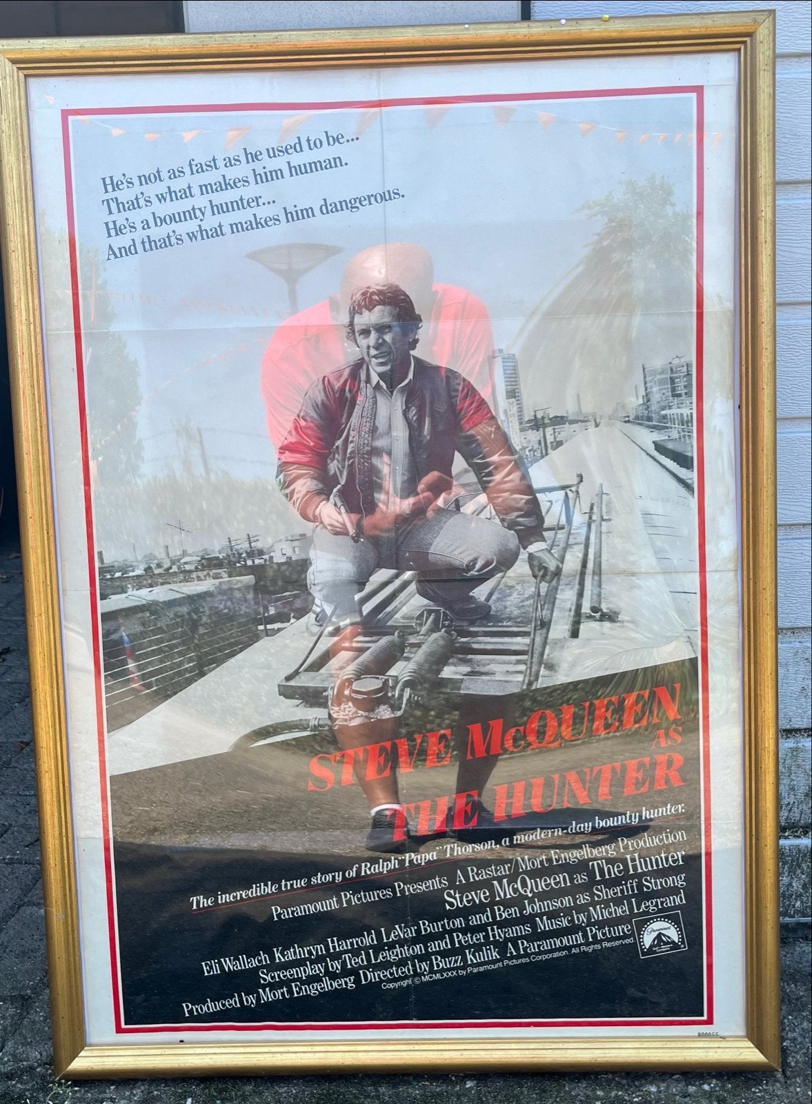 Origineel Bioscoop Affiche - The Hunter (Steve McQueen), Met lijst, Deurposter of groter, Ophalen of Verzenden, Film en Tv