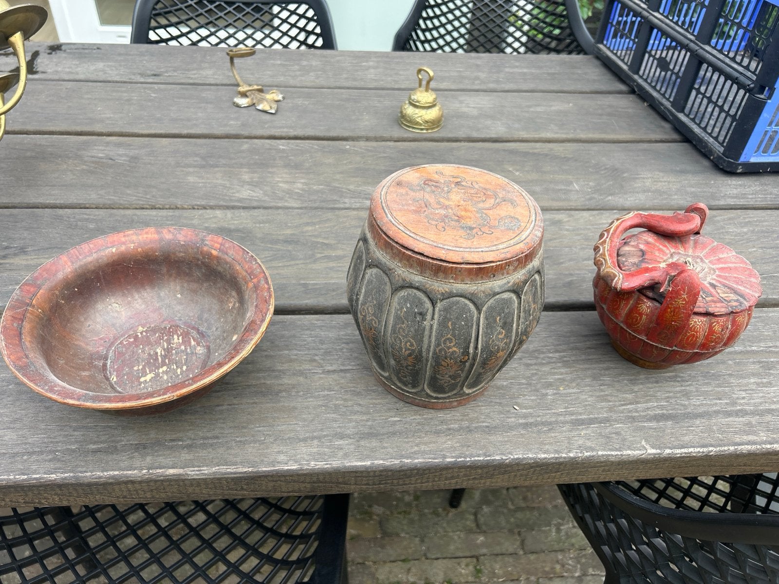 Antiek Chinees houten lakwerk set, Ophalen of Verzenden
