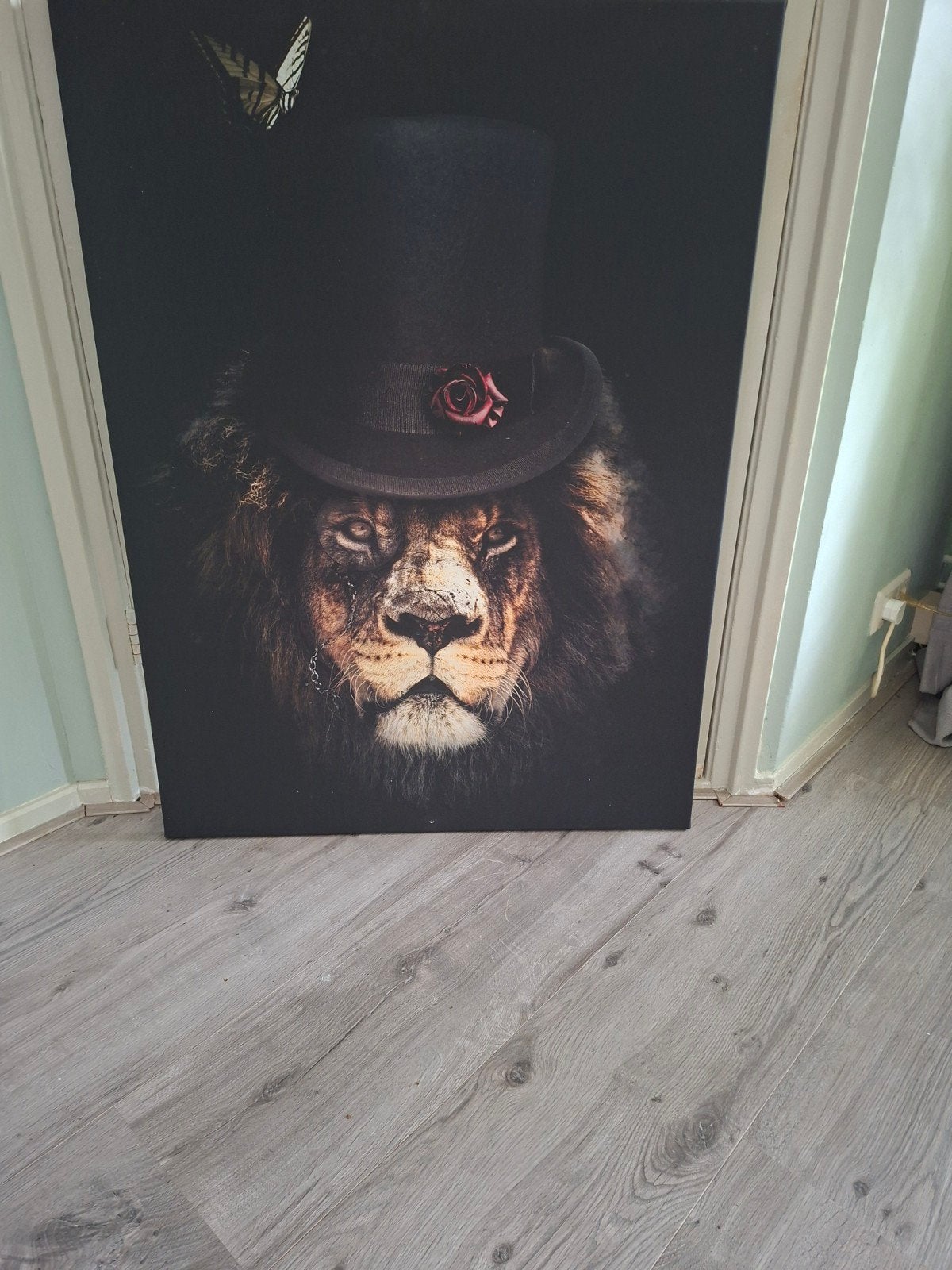 Set van 2 schilderijen: Leeuw en Tijger met hoge hoed, Ophalen, Gebruikt, Schilderij, 75 – 100