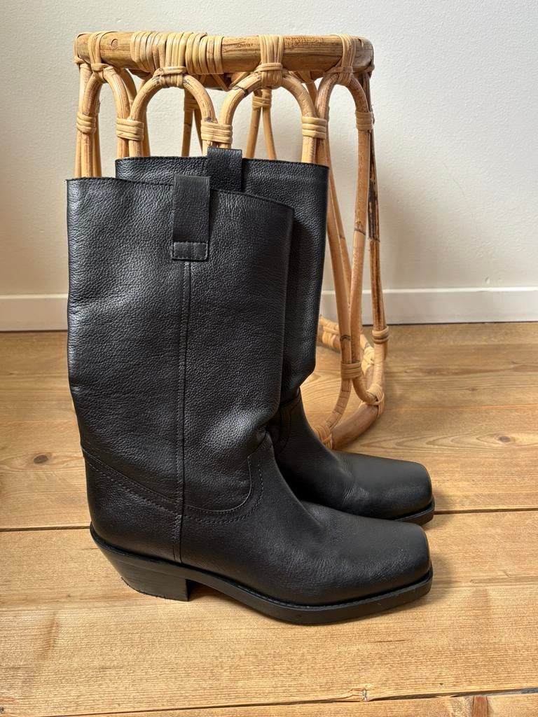 Zara leren cowboylaarzen, Hoge laarzen, Zwart, Ophalen of Verzenden, Zo goed als nieuw