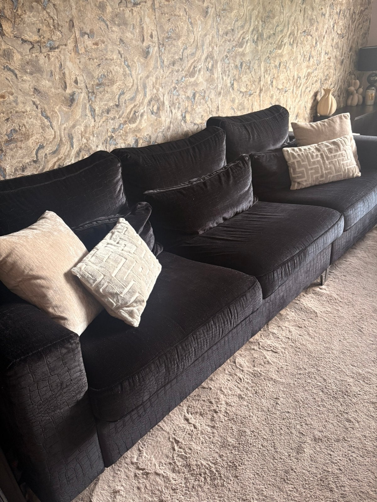 Nette zwarte velvet croco bank - 280x110cm, Huis en Inrichting, Ophalen, 250 tot 300 cm, Gebruikt, 100 tot 125 cm