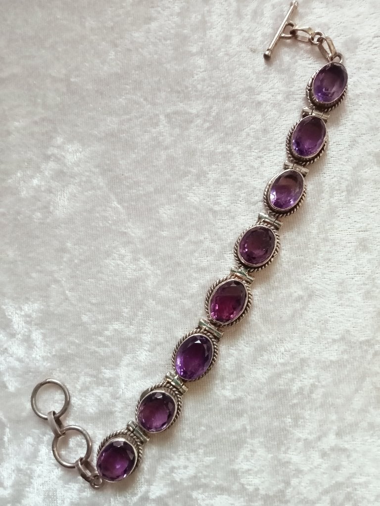 Prachtige Zilveren Armband met 8 Heldere Amethisten, Verzenden, Zilver, Armband, Met edelsteen