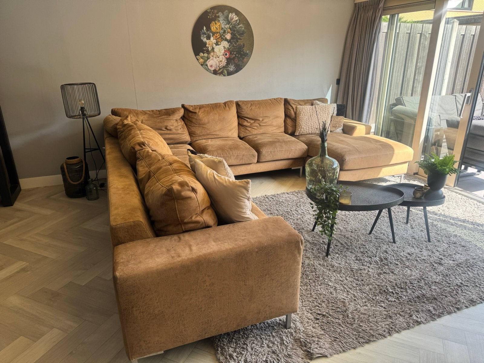 U Hoekbank in Bruin Nubuck leerlook - hoge kwaliteit, Ophalen, 250 tot 300 cm, 100 tot 125 cm, Hoekbank