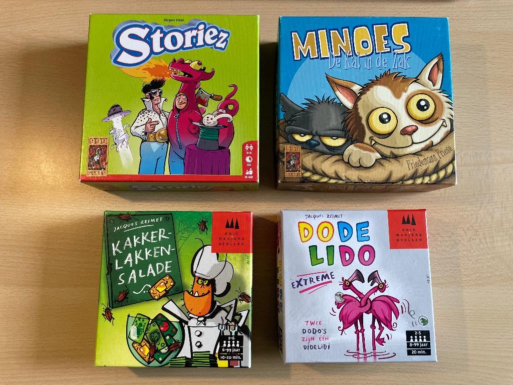 Kakkerlakkensalade, Dodelido, Minoes, Storiez 4 kaartspellen, Hobby en Vrije tijd, Gezelschapsspellen | Kaartspellen, Drie of vier spelers