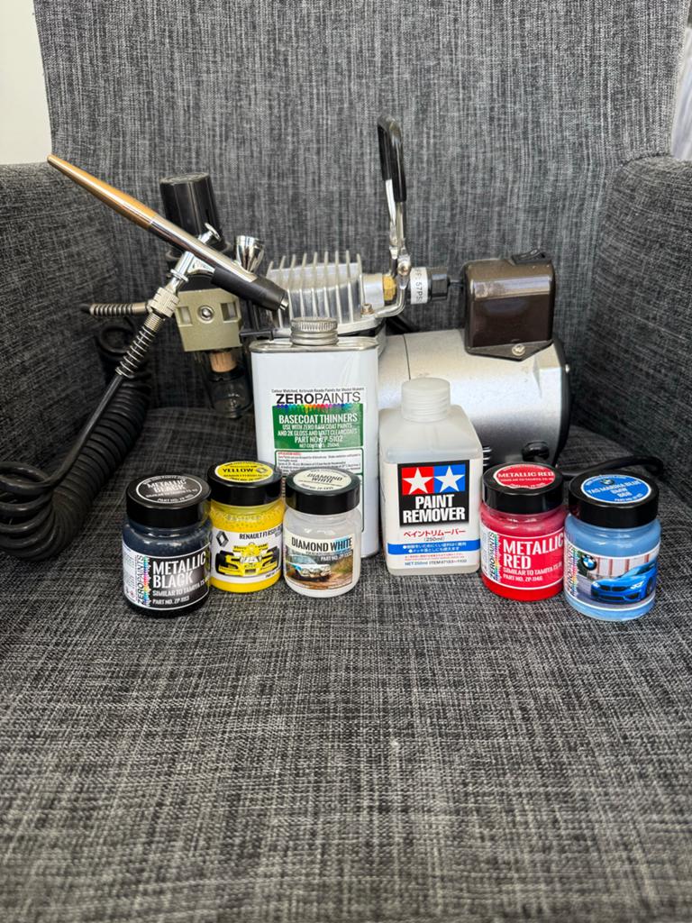 Sparmax Airbrush set met compressor en diverse verf / AUTO S, Hobby en Vrije tijd, Schilderen, Ophalen of Verzenden, Gebruikt