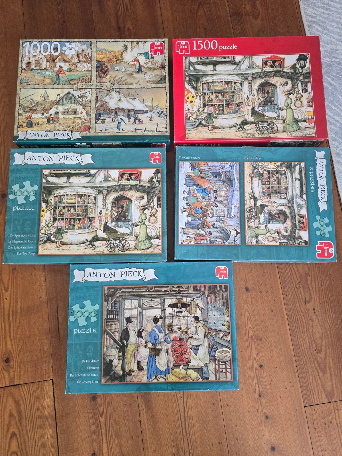 Anton Pieck Puzzels - 4 stuks (1000 en 1500 stukjes), Ophalen of Verzenden, Meer dan 50 stukjes, Gebruikt, 6 jaar of ouder