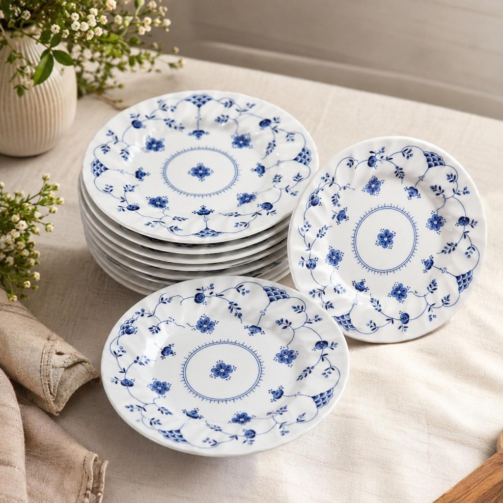 Prachtige vintage Churchill dessert-/gebaksbordjes blauw wit, Ophalen