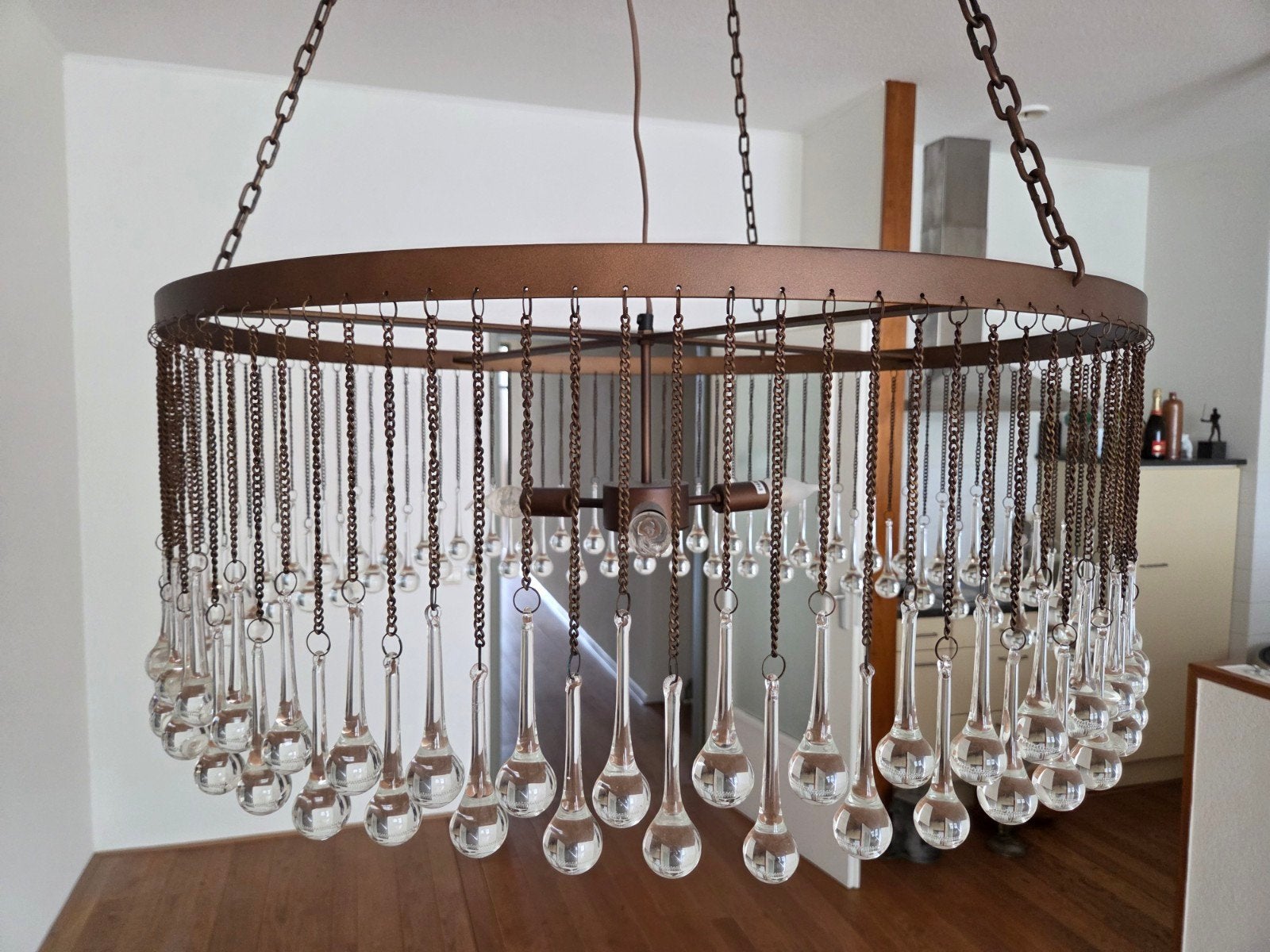 Schitterende kroonluchter/eettafellamp, Ophalen, Zo goed als nieuw, Glas