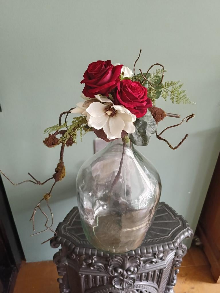 Zijde bloemen boeket in de tinten roomwit /warm rood nieuw, Ophalen of Verzenden, Nieuw