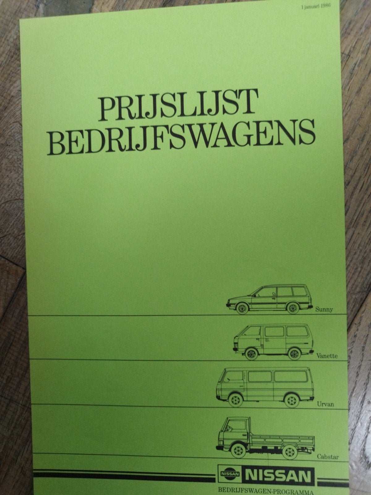 Nissan Bedrijfswagens Prijslijst 1986 - Sunny, Vanette, Urva, Ophalen of Verzenden, Zo goed als nieuw, Nissan, NISSAN