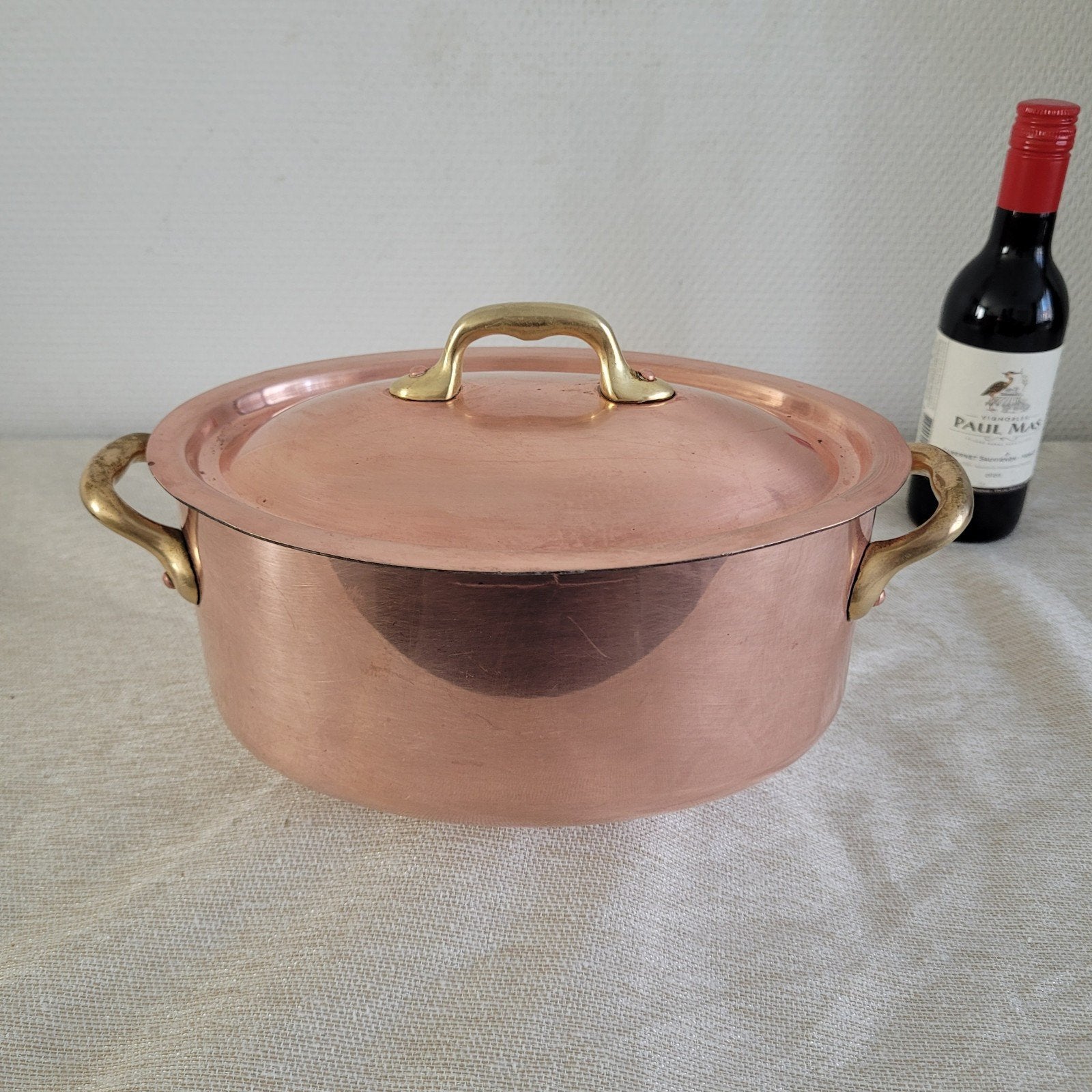 made in france Dikwandige ovale koperen horeca pan braadpan, Ophalen of Verzenden, Gebruikt, Koper, Braadpan