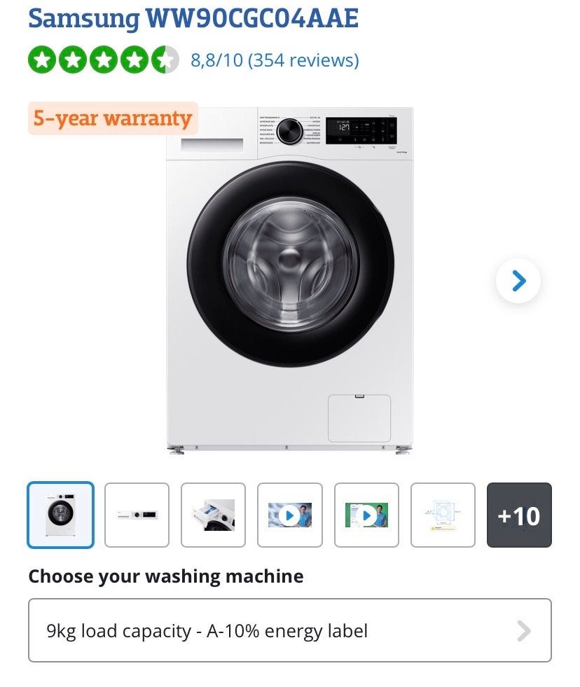 Zo goed als nieuwe Samsung WW90CGC04AAEEN Ecobubble wasmachi, Ophalen, 1200 tot 1600 toeren, 8 tot 10 kg, Zo goed als nieuw