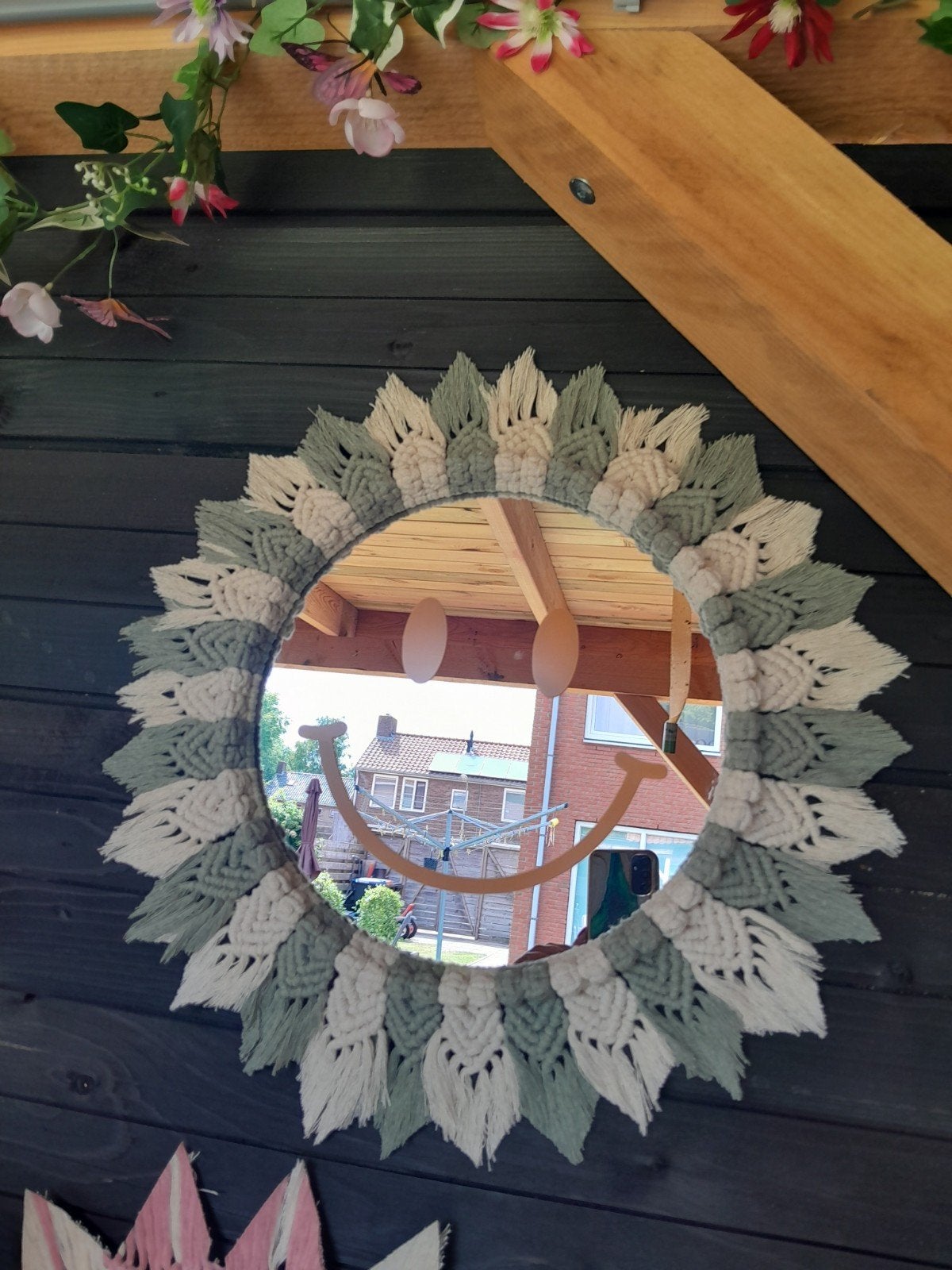 Handgemaakte Macramé Spiegel - Boho Stijl, Huis en Inrichting, Woonaccessoires | Spiegels, Nieuw, 50 tot 75 cm, Rond, Ophalen