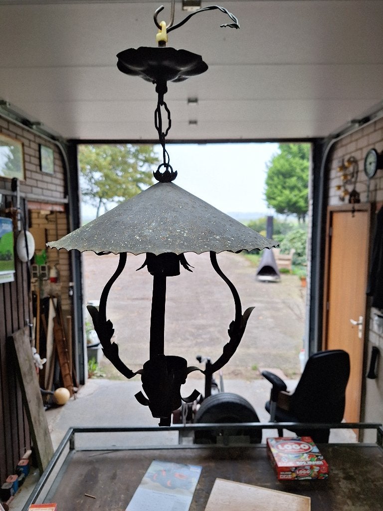 smeedijzeren hanglamp, Ophalen, Gebruikt, Smeedijzer, Glas