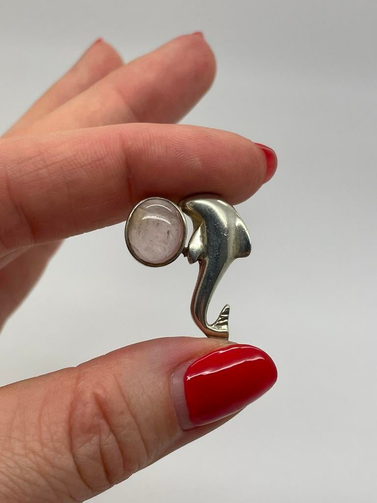 D912 Prachtige zilveren hanger dolfijn rozenkwarts, Ophalen of Verzenden, X, Met edelsteen, Zilver