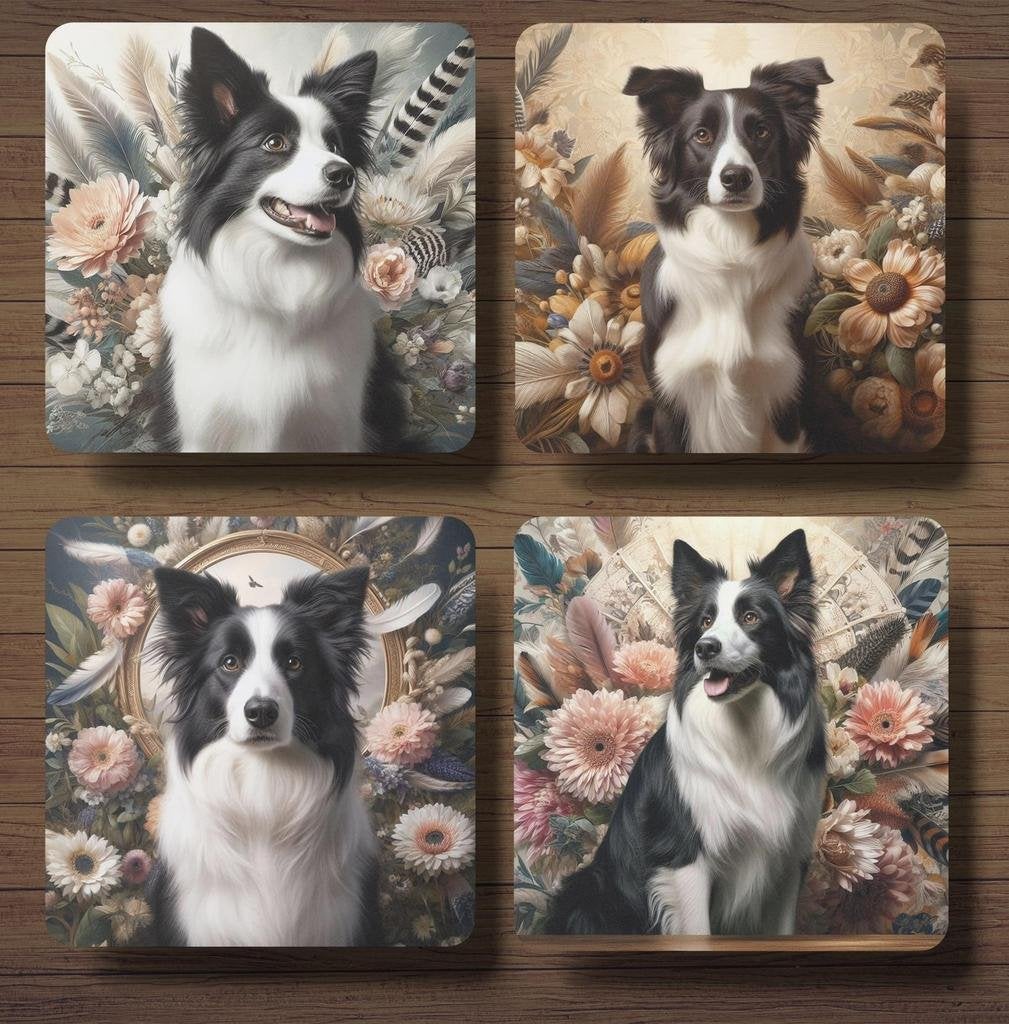 Border Collie Barok stijl onderzetters met houder, Ophalen of Verzenden, Nieuw, Glas of Kopje