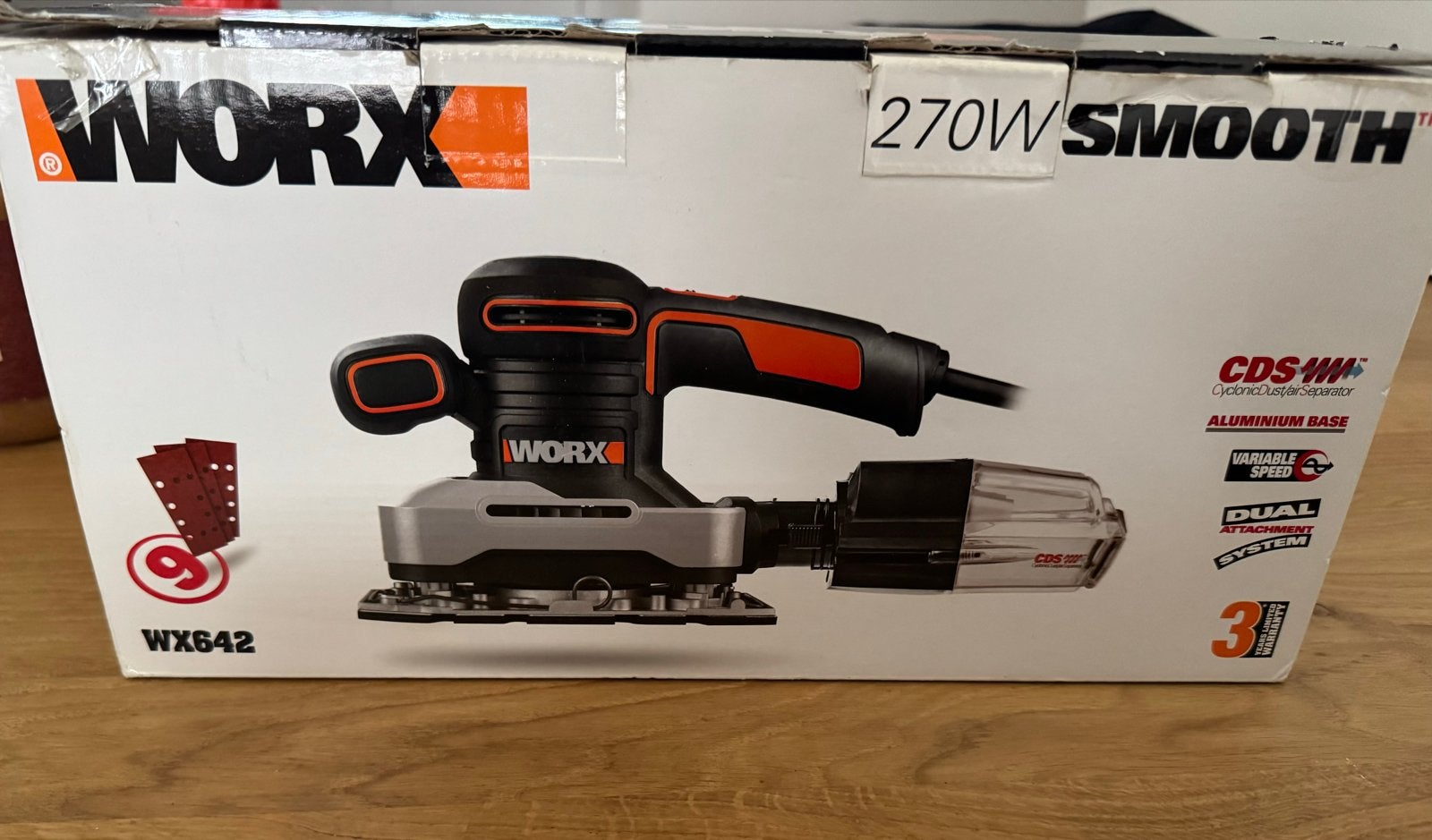 Worx WX642 270W Vlakschuurmachine - Nieuw in doos, Ophalen, Nieuw, Minder dan 600 watt, Vlakschuurmachine