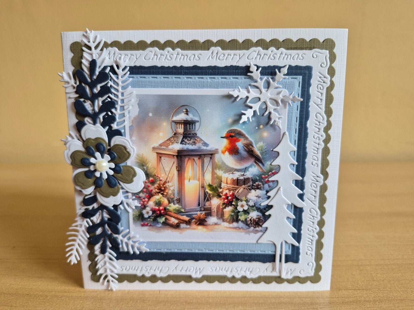 465a) zelfgemaakte kaart- kerst- vogel bij lantaarn, Hobby en Vrije tijd, Kaarten | Zelfgemaakt, Ophalen of Verzenden, Nieuw, Kerst