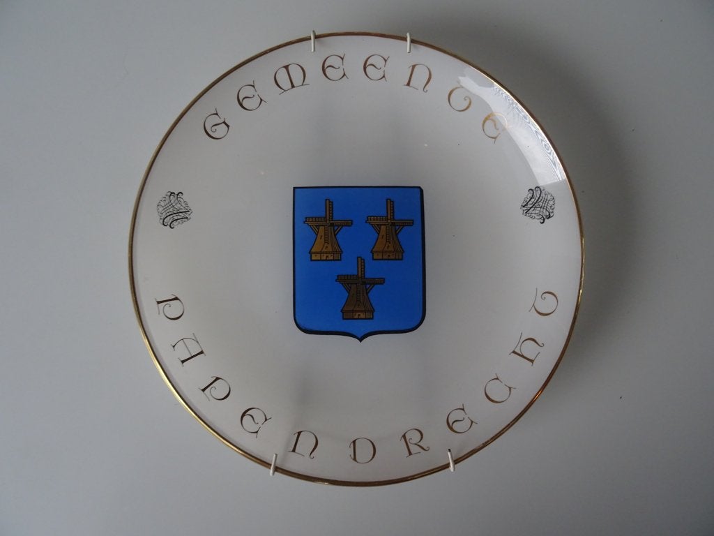 Glazen wandbord Gem. Papendrecht-Puntgave staat-(lees TEKST), Antiek en Kunst, Ophalen of Verzenden