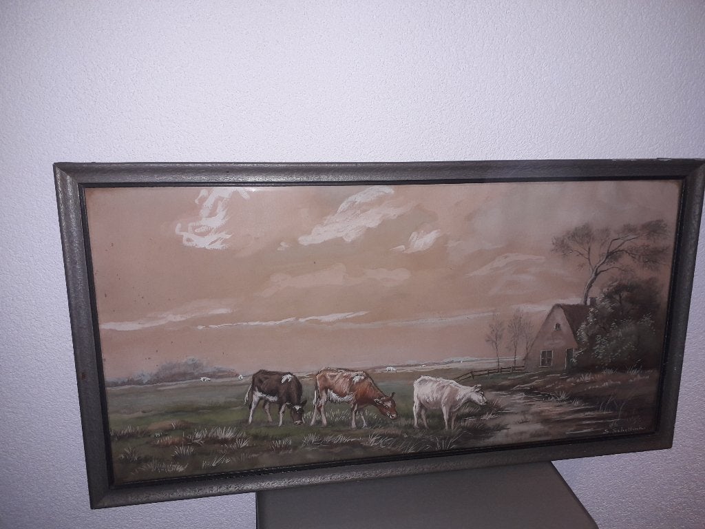 ANTIEK & ZEER BIJZONDER SCHILDERIJ van SAM.SCHELLINK, Antiek en Kunst, Ophalen of Verzenden, Origineel werk, Landschap
