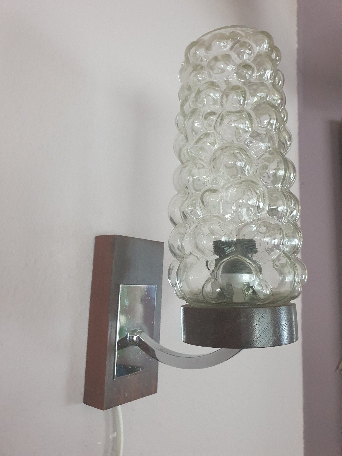 Wandlamp Bubbelglas en teak Scandinavisch jaren 70, Bruin, Indirect licht, Ophalen of Verzenden, Overige merken