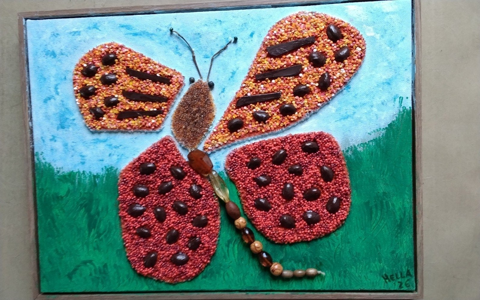 Kleurrijke Schilderij, recycling en mixt materialen Vlinder, Ophalen of Verzenden, Dieren
