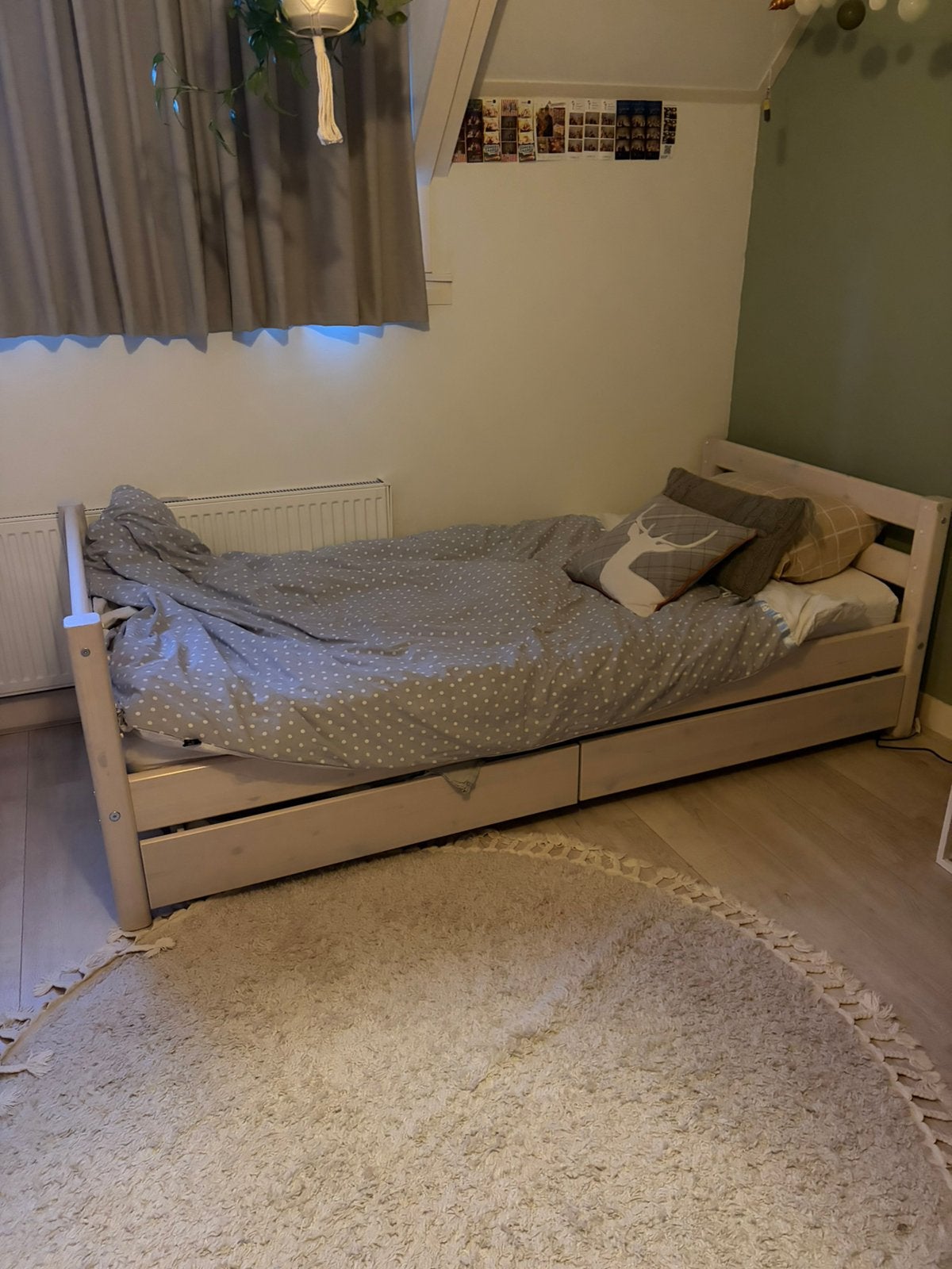 Flexa Classic Bed Whitewash - Meegroeiend Kinderbed, Ophalen, 85 tot 100 cm, Gebruikt, Hoogslaper of Stapelbed