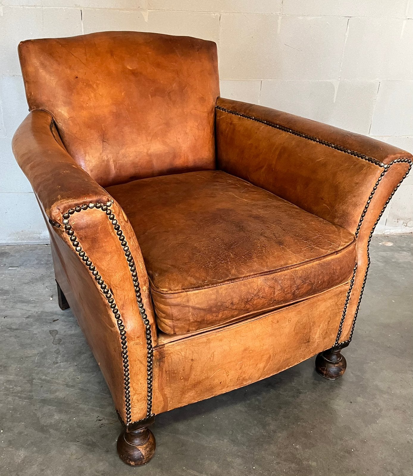 Antieke schapenleren fauteuil, Huis en Inrichting, Fauteuils, Ophalen, Gebruikt, Leer