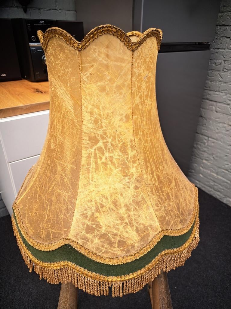 Vintage Lampenkap - Goudkleurig met Groene Rand, Huis en Inrichting, Lampen | Lampenkappen, Gebruikt, 25 tot 50 cm, Groen, Ophalen of Verzenden