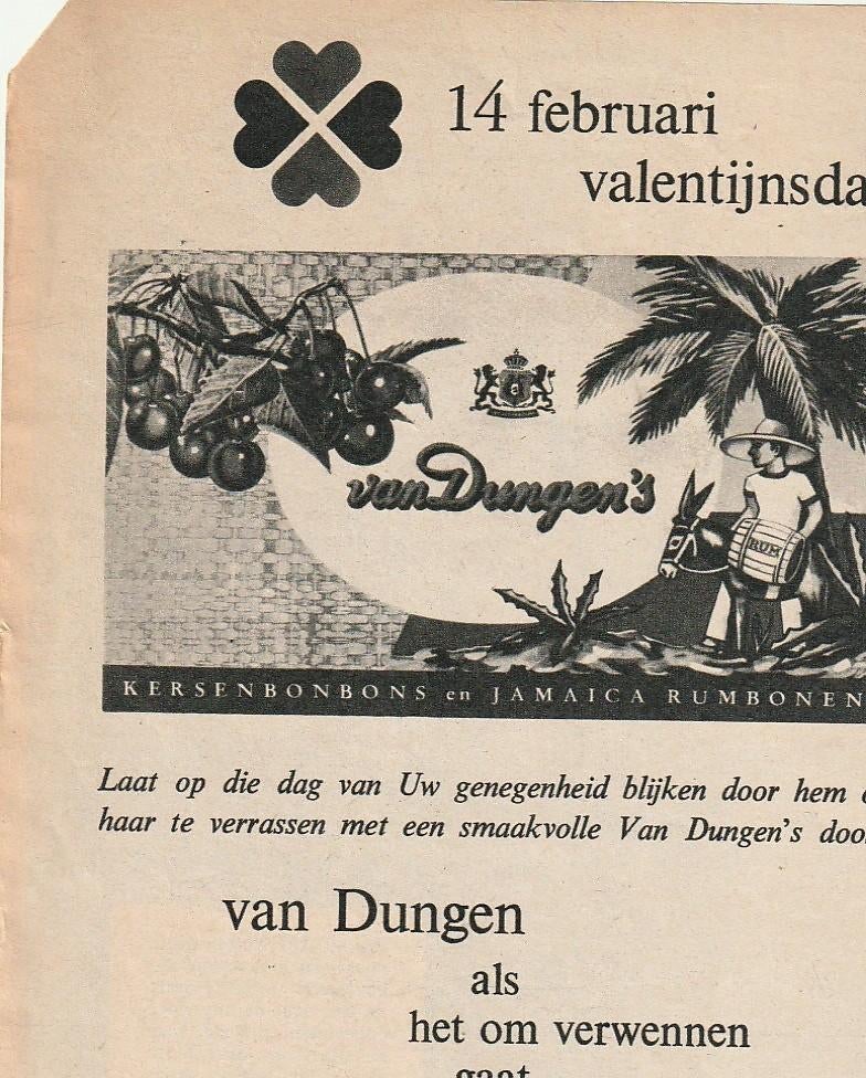 Retro reclame 1960 Van Dungen chocolade 14 februari, Verzamelen, Retro, Verzenden, Overige typen