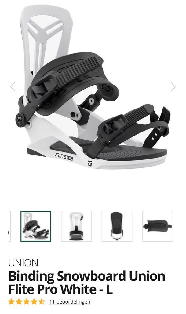 Binding Snowboard Union Flite Pro White - Maat L, Sport en Fitness, Ophalen of Verzenden, Gebruikt, Bindingen