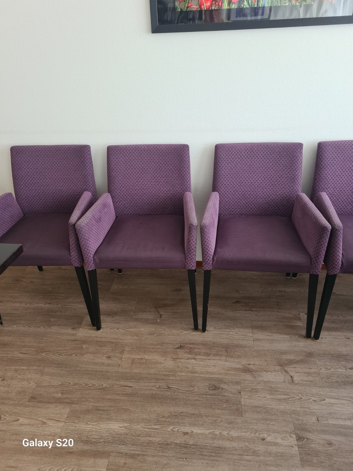 11 x Paarse stoelen met armleuningen, Ophalen, Gebruikt, Overige kleuren, Vier