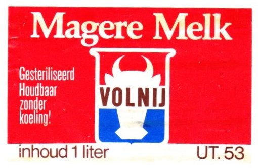 Vintage Volnij Magere Melk etiket - 1 liter (Klein etiket), Verzenden, Gebruikt, Verpakking