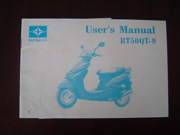Baotian BT50 QT-9 scooter user's manual, Ophalen of Verzenden, Gebruikt
