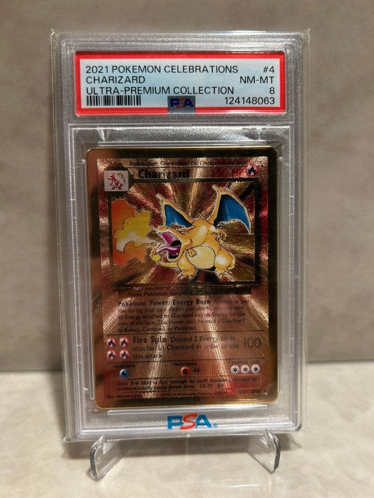 Charizard Gold Metal [Ultra Premium Collection] #4 PSA 8, Ophalen of Verzenden, Zo goed als nieuw, Losse kaart, Foil