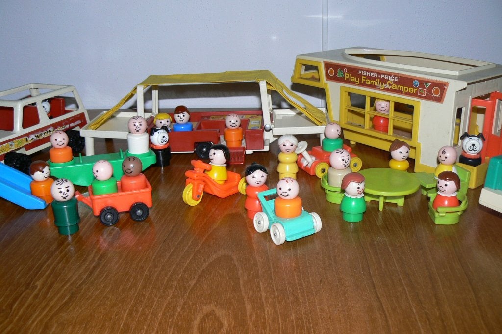 Vintage Fisher Price campingset camper & auto met caravan, Ophalen of Verzenden, Gebruikt, Auto of Voertuig, Met geluid
