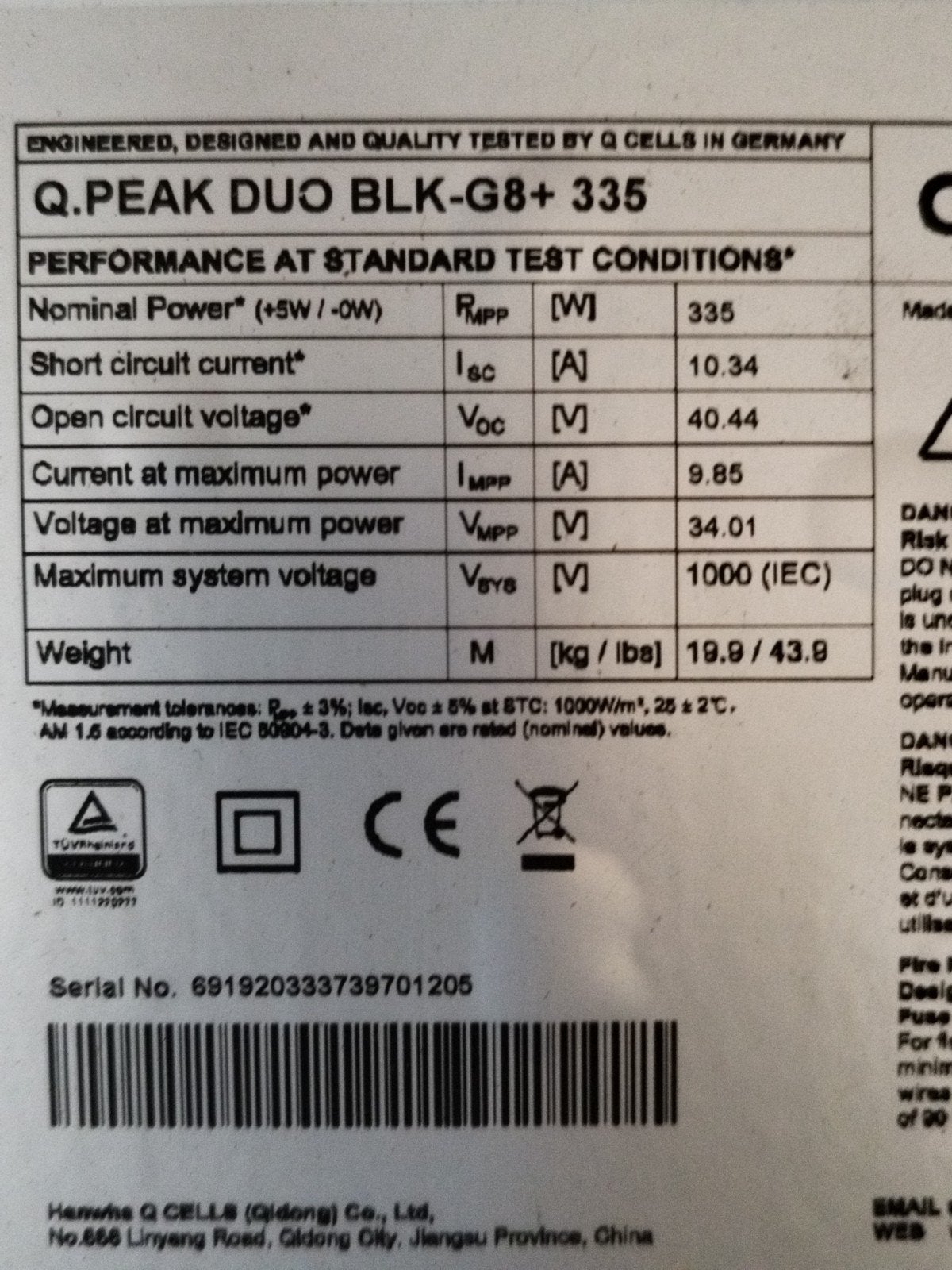 Q.PEAK DUO BLK-G8+ 335W Zonnepaneel, Ophalen of Verzenden